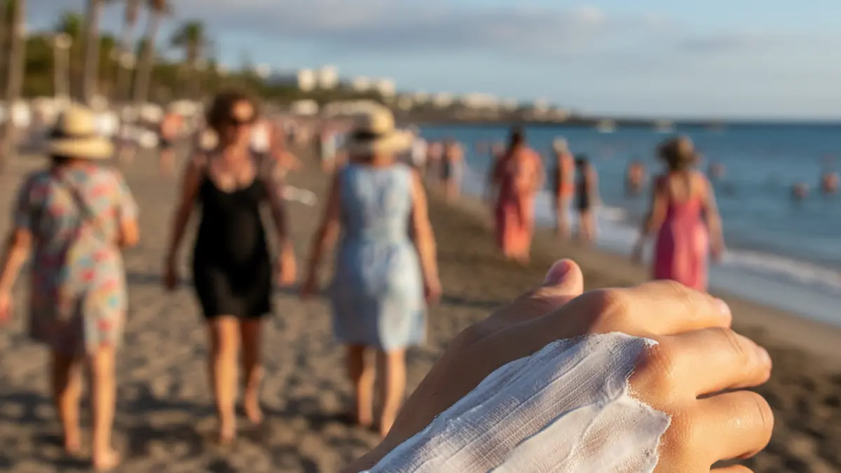 Generic image of a person applying sunscreen on a sunny day.