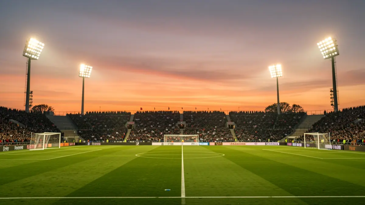 Imagen genérica de un campo de fútbol vacío al atardecer.