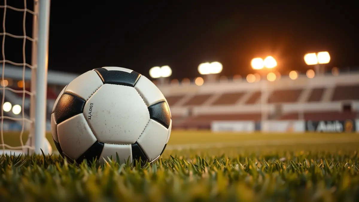 Generic image of a soccer ball on a stadium pitch.