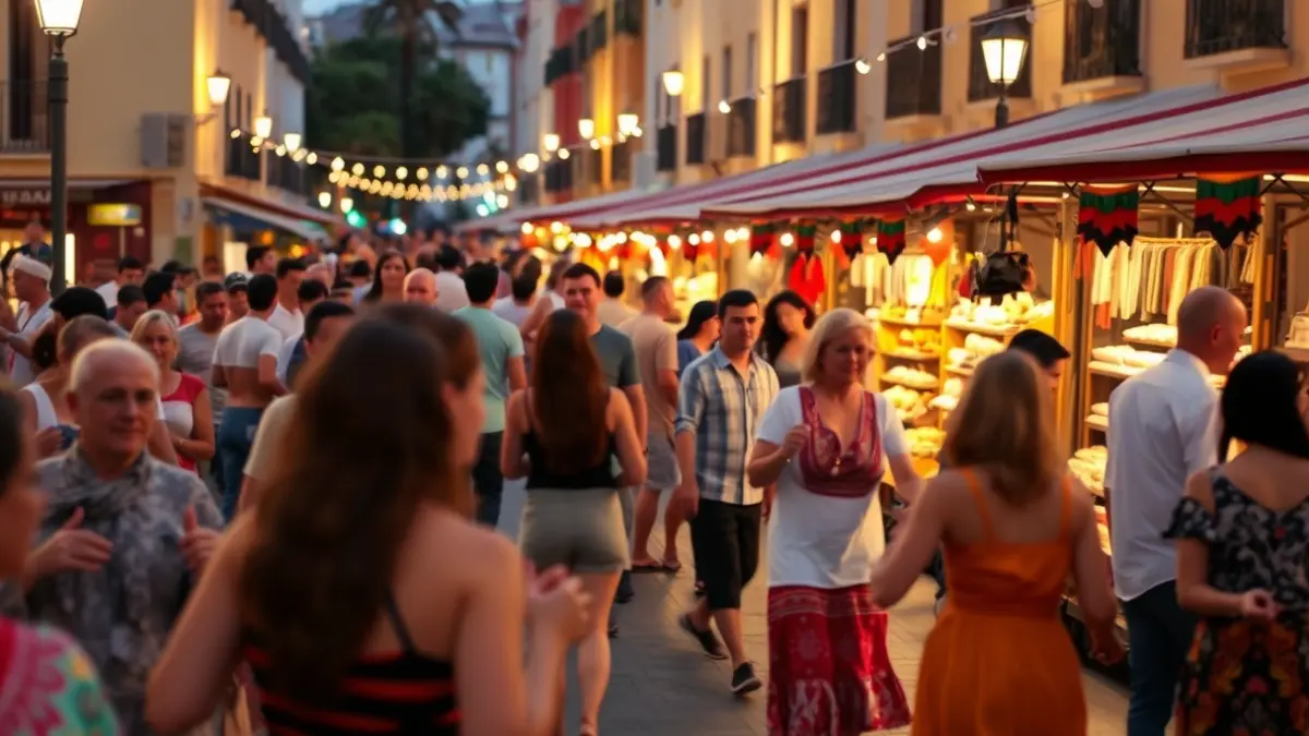 Imagen genérica de un festival cultural en una plaza, con gente y puestos de artesanía.