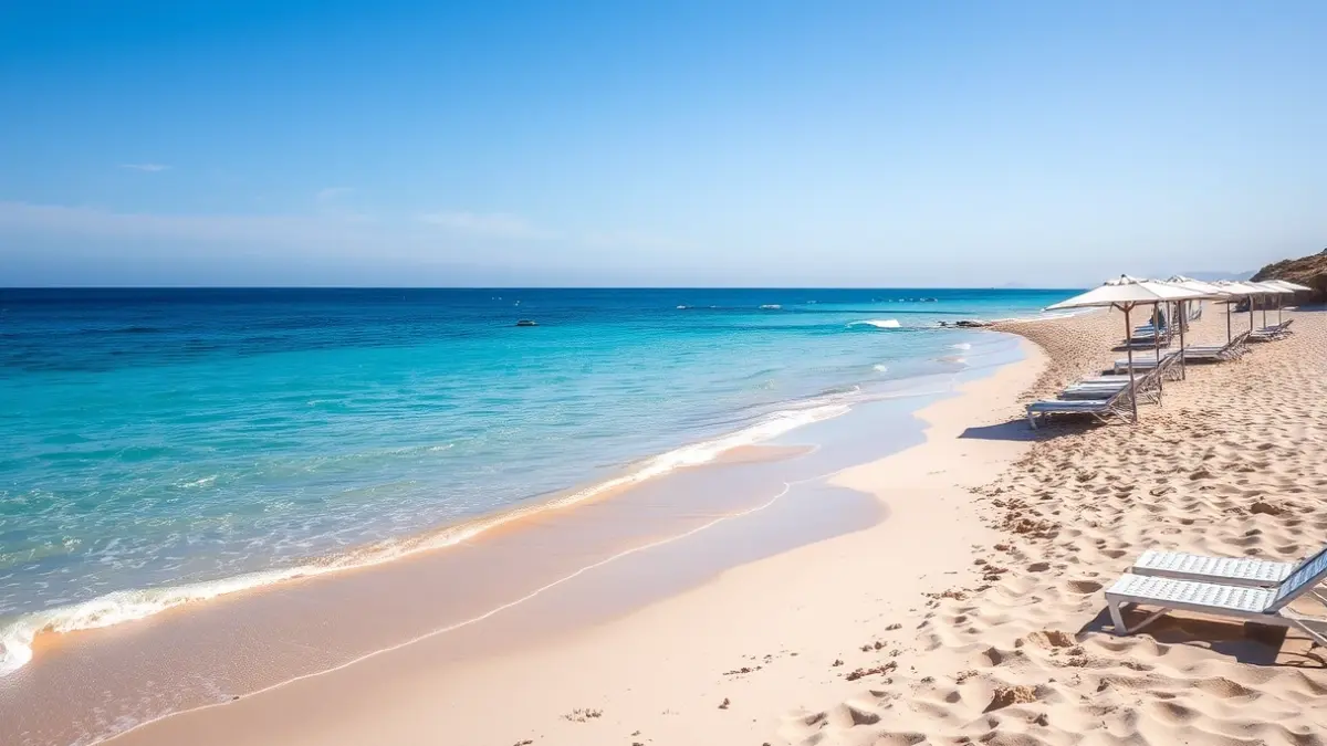 Imagen genérica de una playa con hamacas y sombrillas.