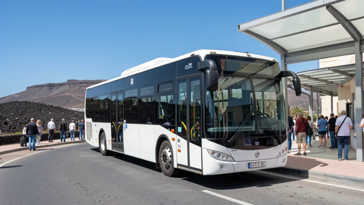Electric bus at an urban bus stop in Arrecife.