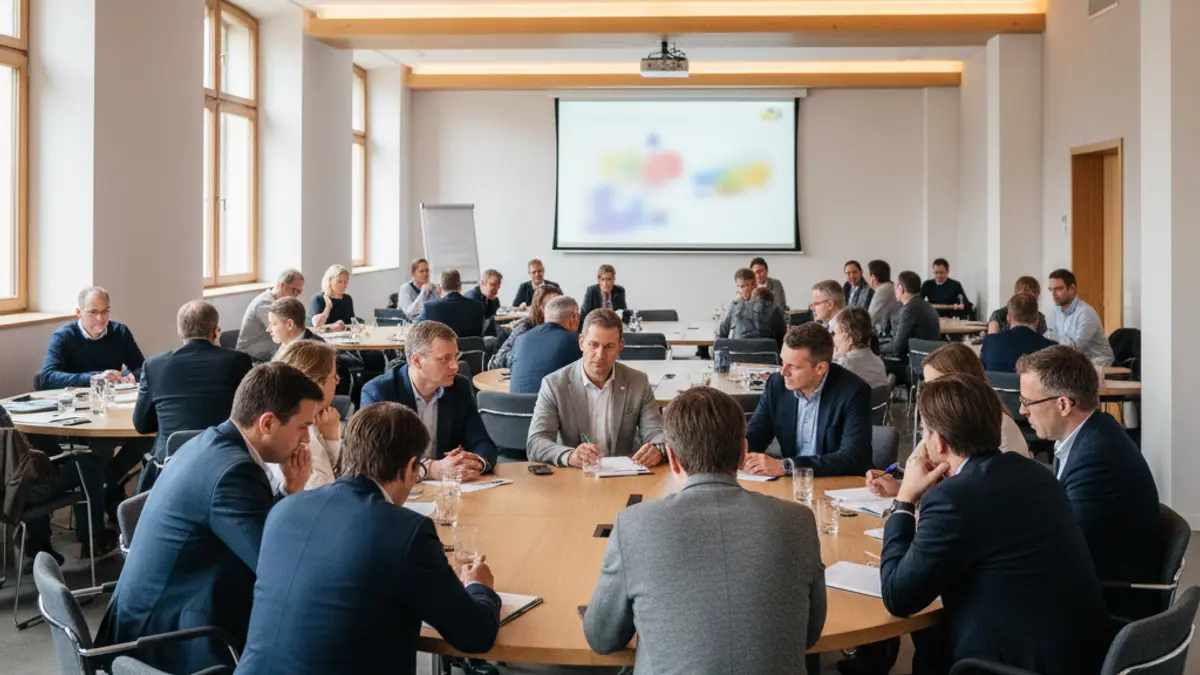 Generic image of a work meeting or an association gathering in a modern setting.