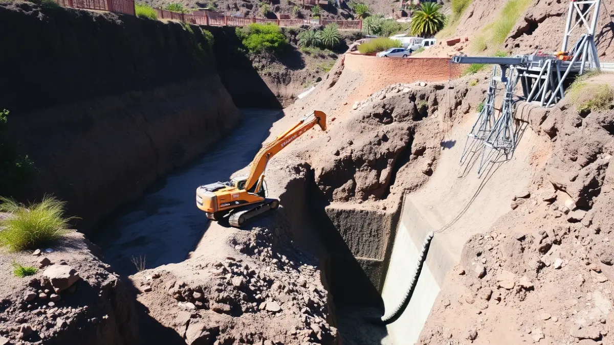 Imagen de obras de hormigonado en un barranco de Canarias.