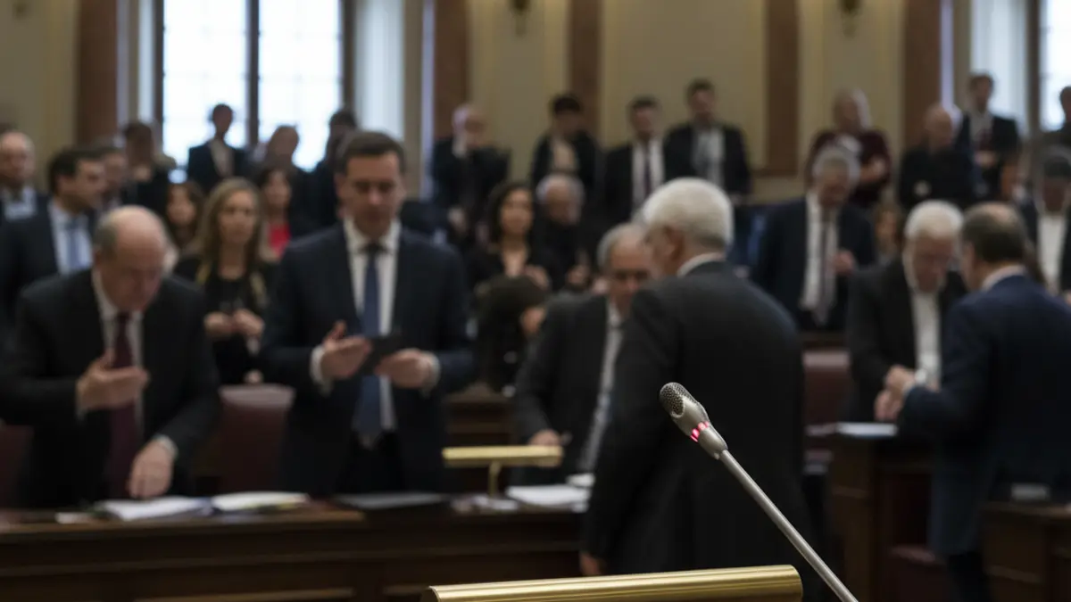 Generic image of a microphone on a parliamentary podium, symbolizing political debate.