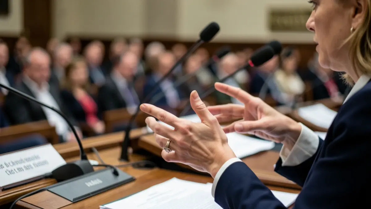 Generic image of a woman speaking in a parliament.