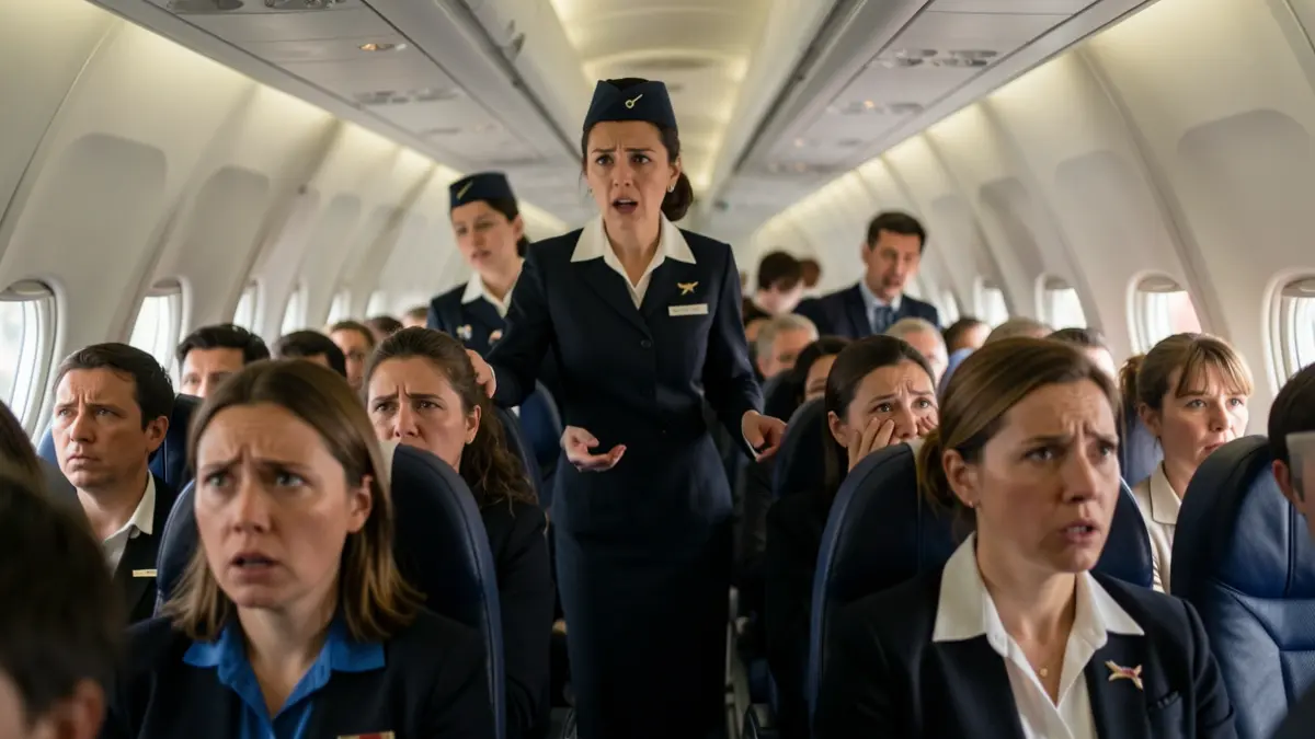 Generic image of an airplane cabin interior during an emergency situation.