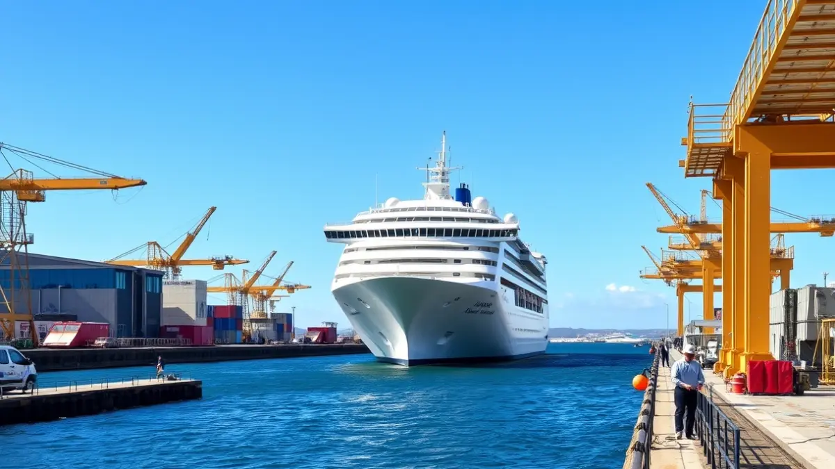 Image of the MV Hondius anchored in Granadilla port, Tenerife, under authorities' supervision.