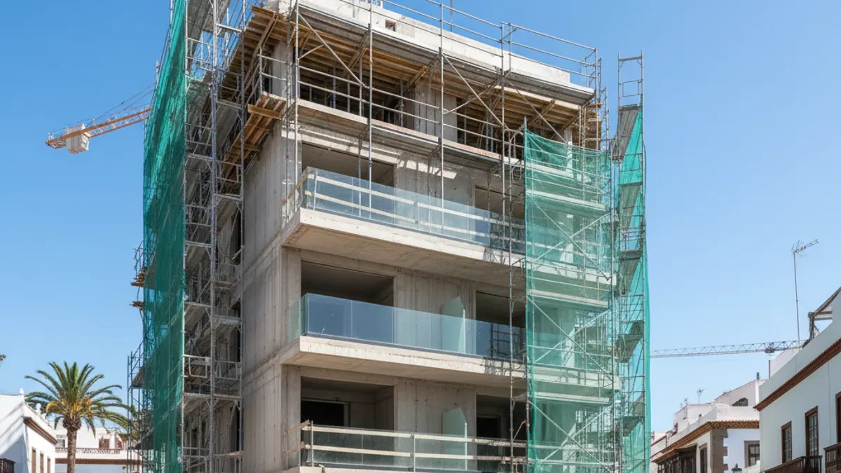 Imagen de un edificio de viviendas protegidas en construcción en Santa Cruz de Tenerife.