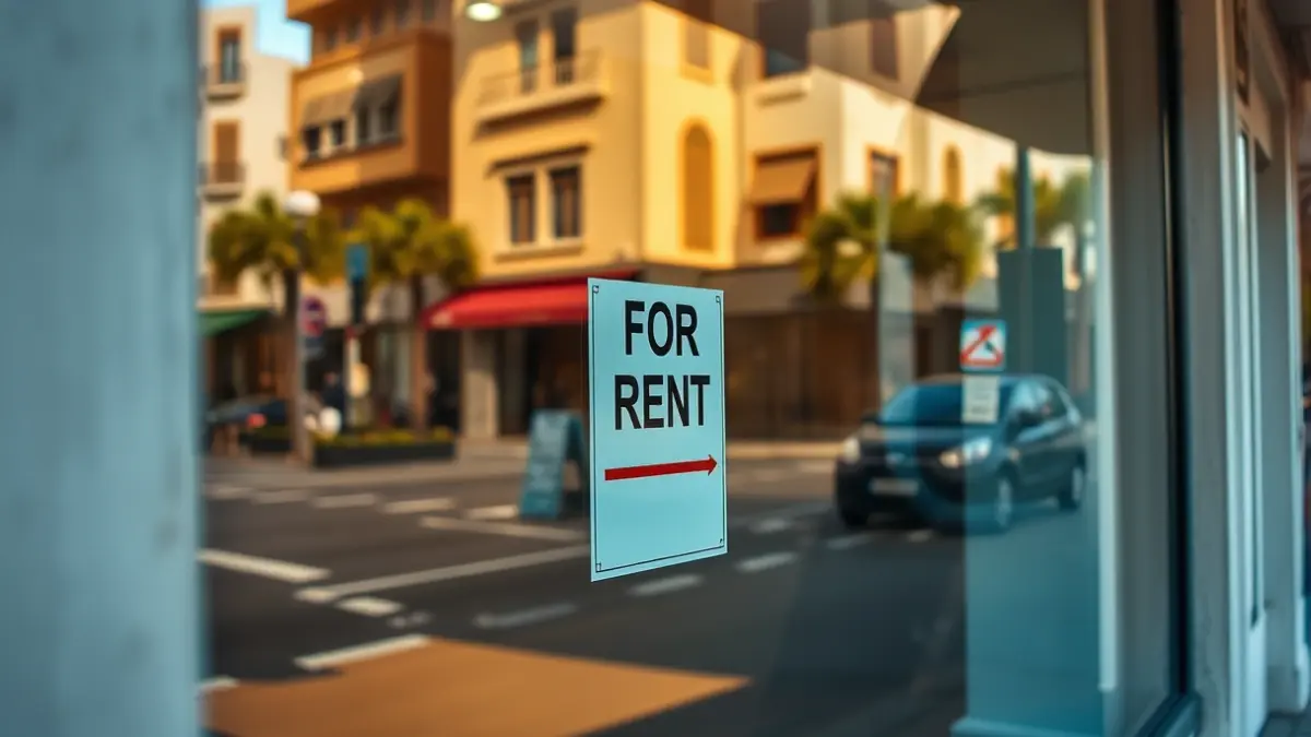 Imagen de una fachada comercial moderna con reflejos de la calle, en las Islas Canarias.