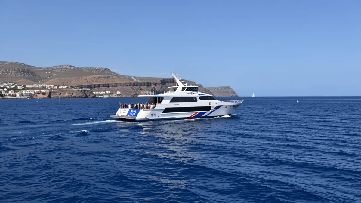 Image of a high-speed ferry sailing in Atlantic waters near the Canary Islands.