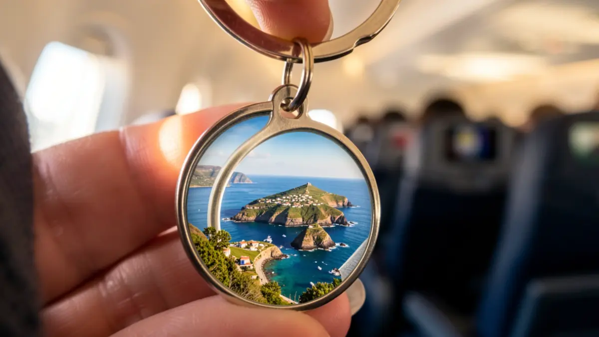 Generic image of a keychain with a photo of a Canary Island landscape.