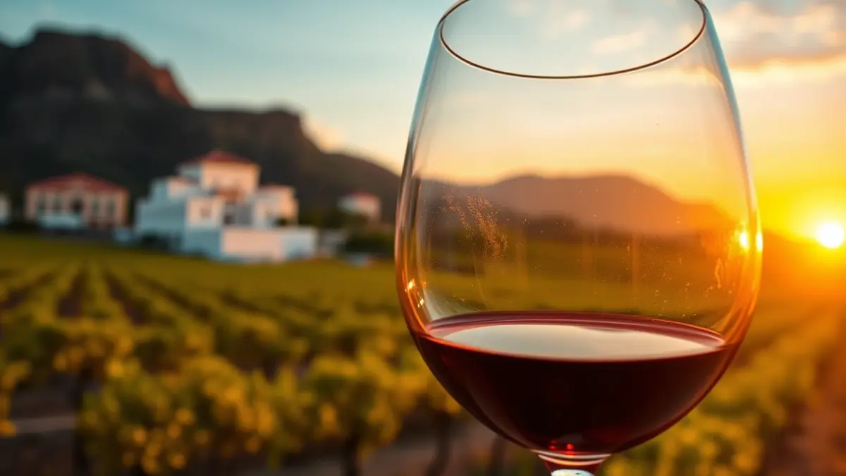 Imagen genérica de una copa de vino con viñedos al fondo, representando la viticultura local.