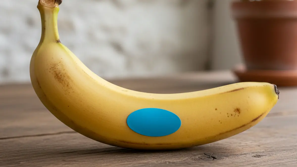 Image of a banana with its distinctive label.