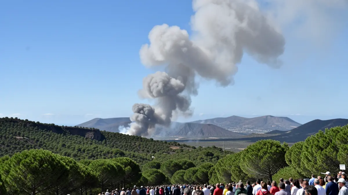 Generic image of forest fire smoke in a volcanic landscape of the Canary Islands.