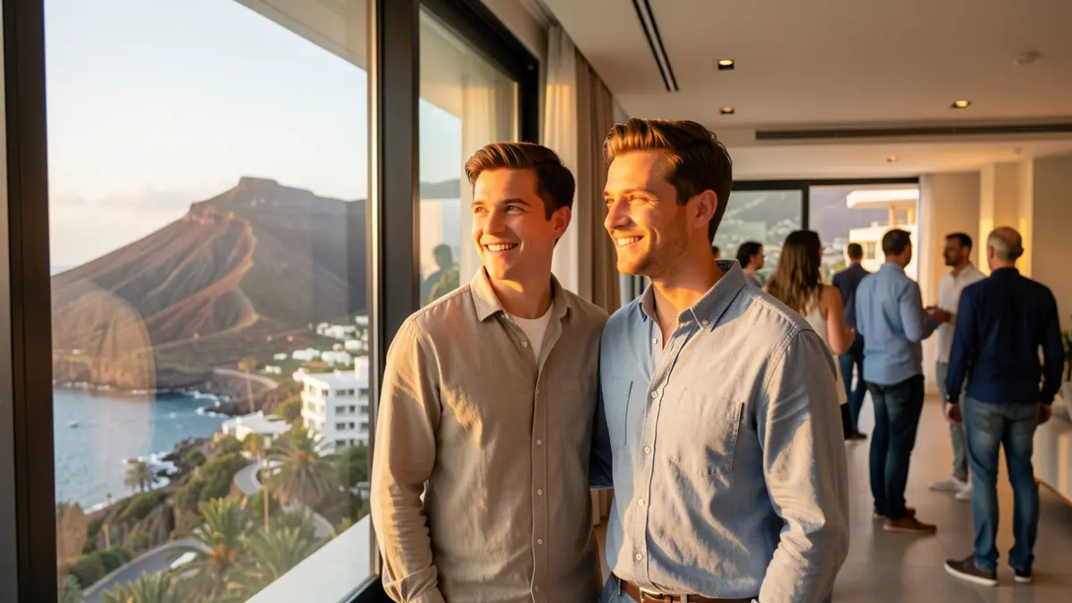 Generic image of a young couple looking at a home in the Canary Islands.