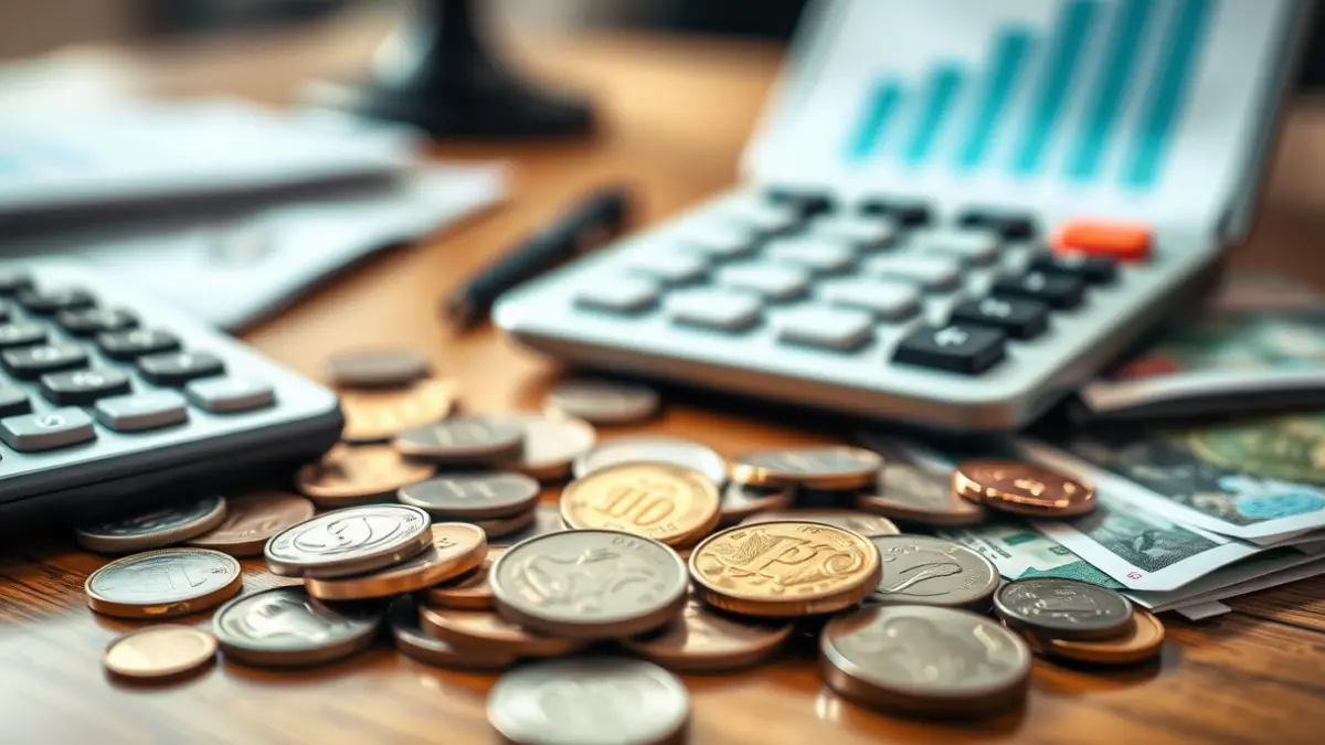 Generic image of coins and banknotes on a desk, symbolizing tax collection.