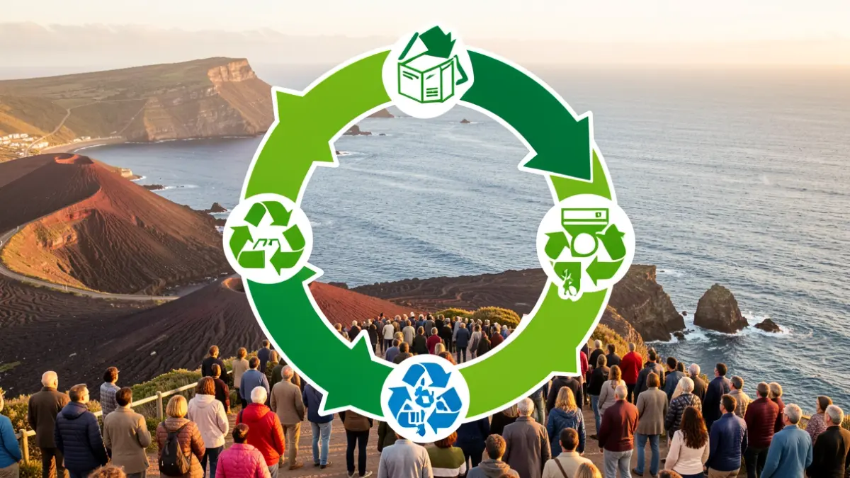 Diagrama de economía circular con elementos de las Islas Canarias.