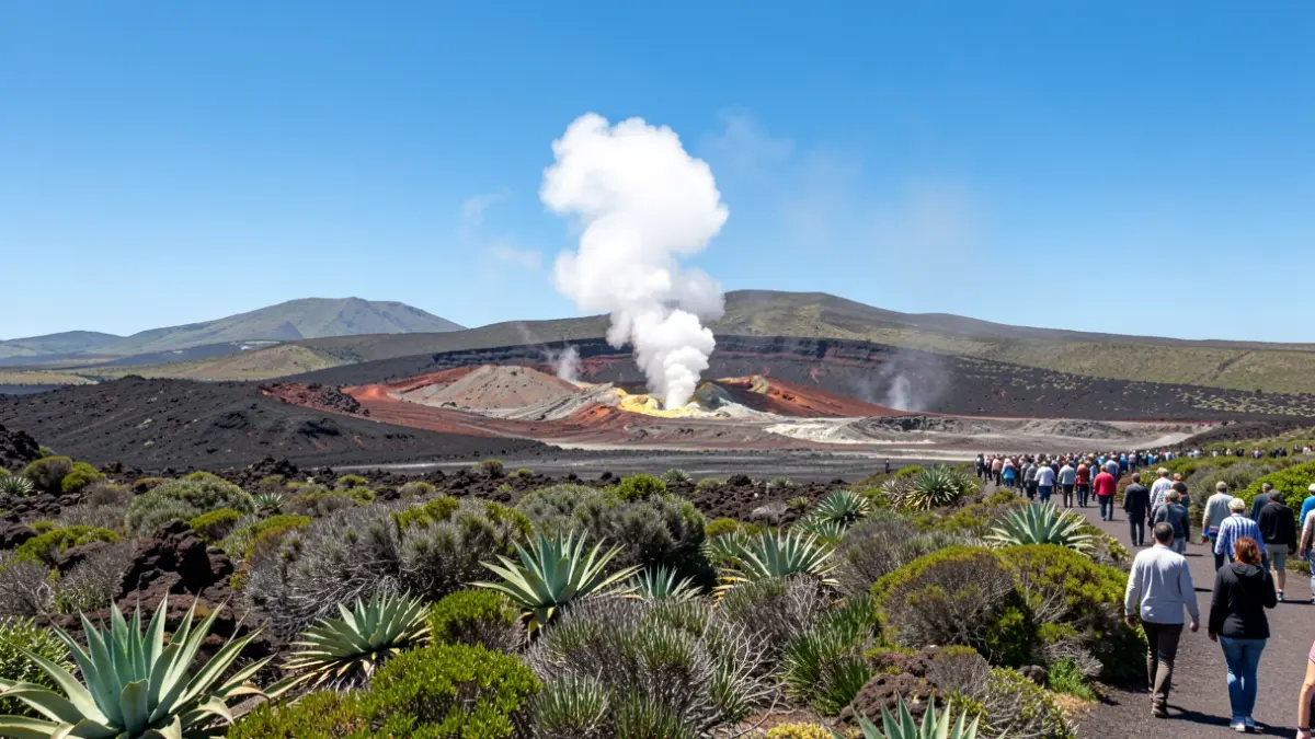 Generic image of geothermal steam emerging from a volcanic landscape in La Palma.