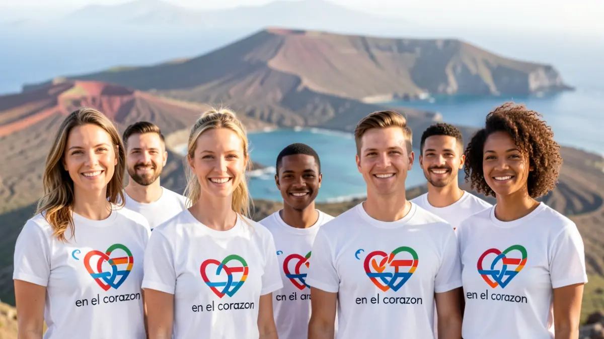 Image of people from the Canary Islands wearing Canary Islands Day t-shirts.