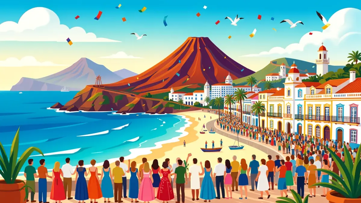 Generic image of the Canary Islands with festive elements.