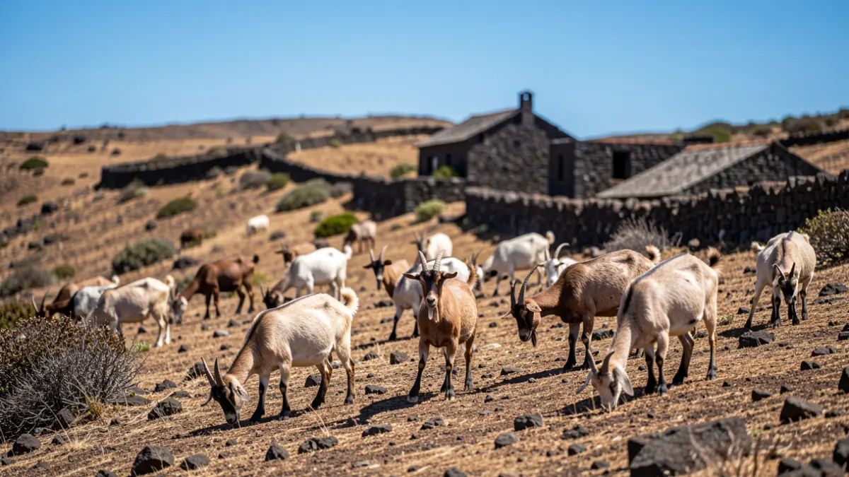 Imagen genérica de cabras canarias pastando en un paisaje árido de las islas.
