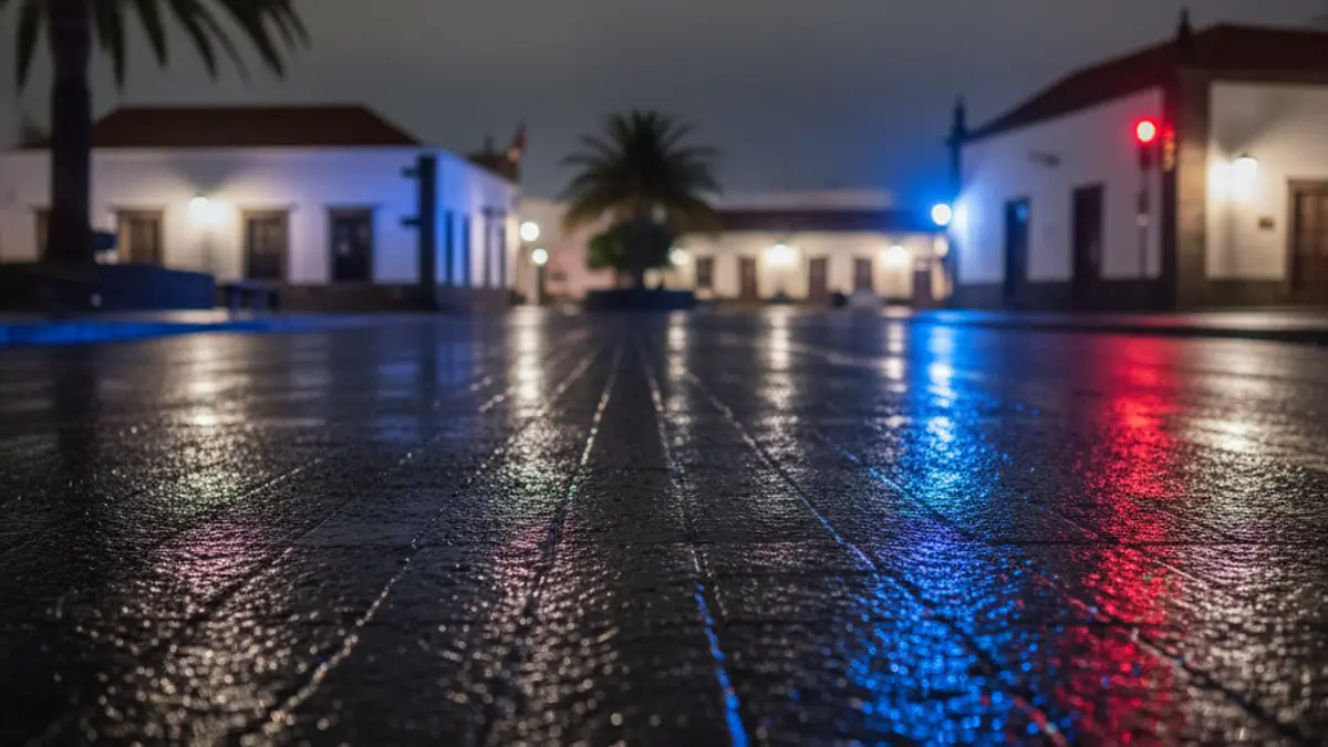 Generic image of emergency lights reflecting on wet asphalt.