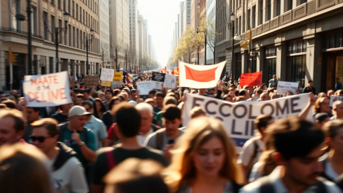 Generic image of a demonstration in a city street.