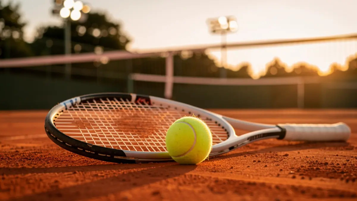 Generic image of a tennis court with a racket and ball.