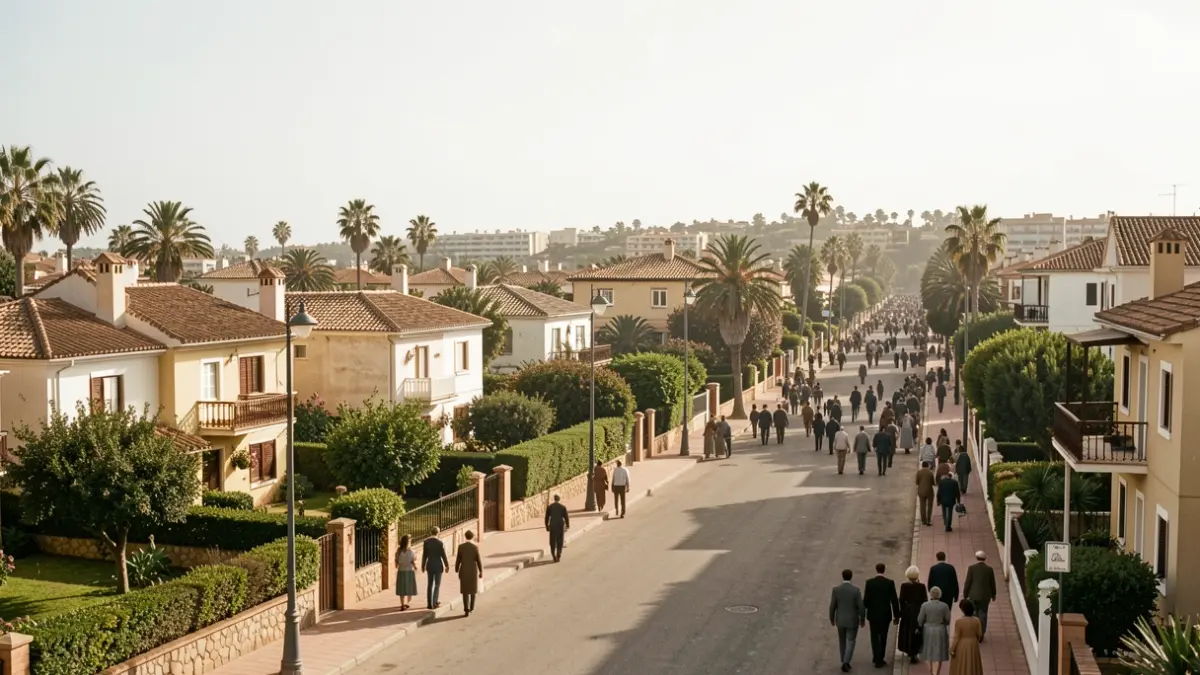 Generic image of houses with gardens and wide streets in Las Palmas de Gran Canaria, representing the 'garden city' concept.