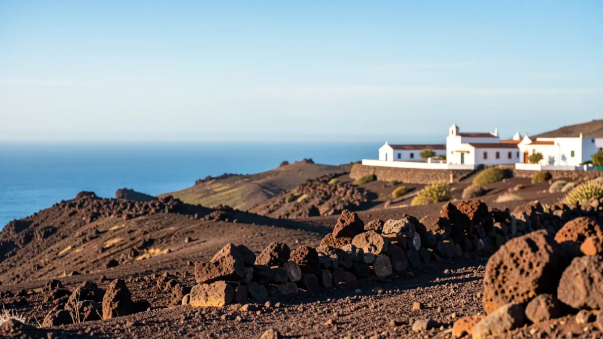 Imagen genérica del paisaje volcánico de Canarias con arquitectura tradicional.