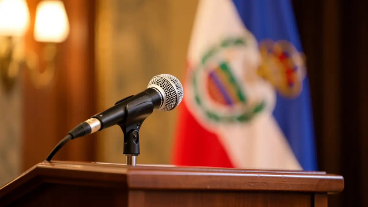 Imagen genérica de un micrófono en un atril.