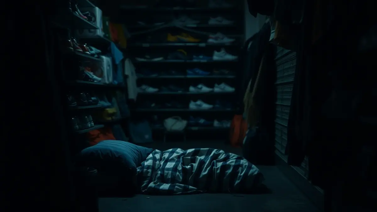 Imagen de un comerciante durmiendo en su tienda para evitar robos.