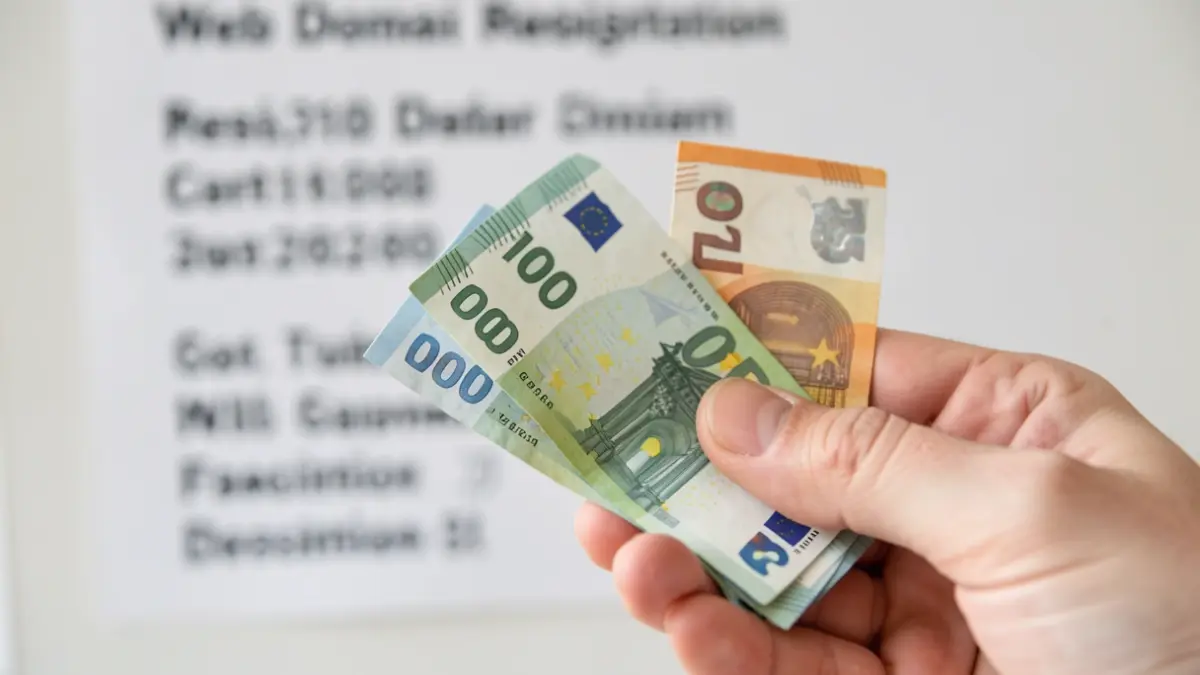 Generic image of money and web registration details, symbolizing a scam.