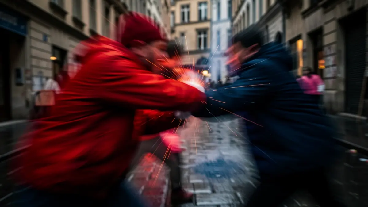 Imagen genérica de un altercado violento con colores abstractos.