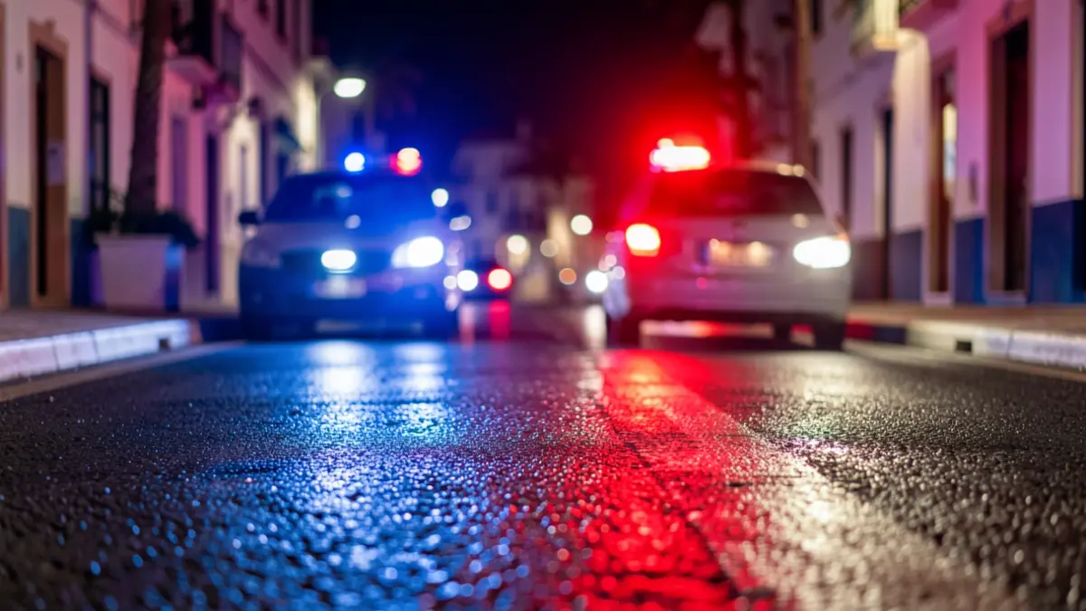 Generic image of police emergency lights reflecting on wet asphalt at night.
