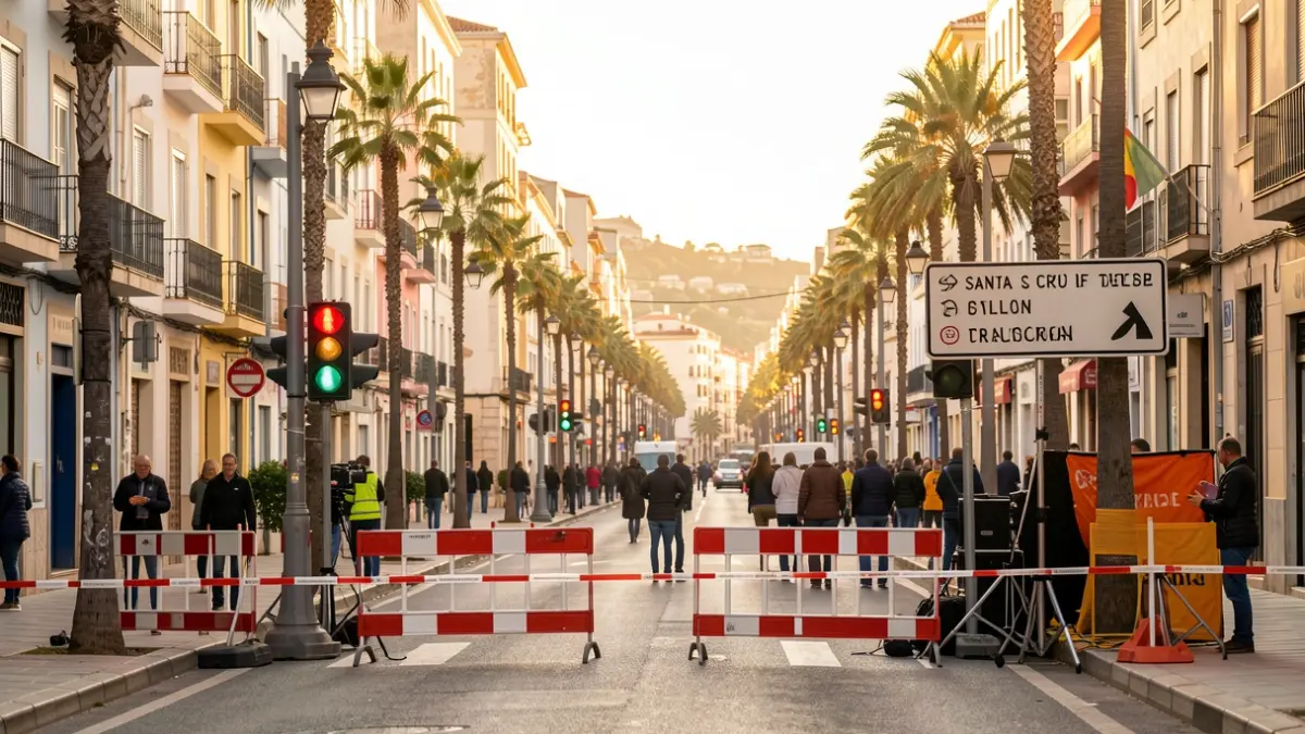Generic image of traffic diversions on a street in Santa Cruz de Tenerife due to a film shoot.