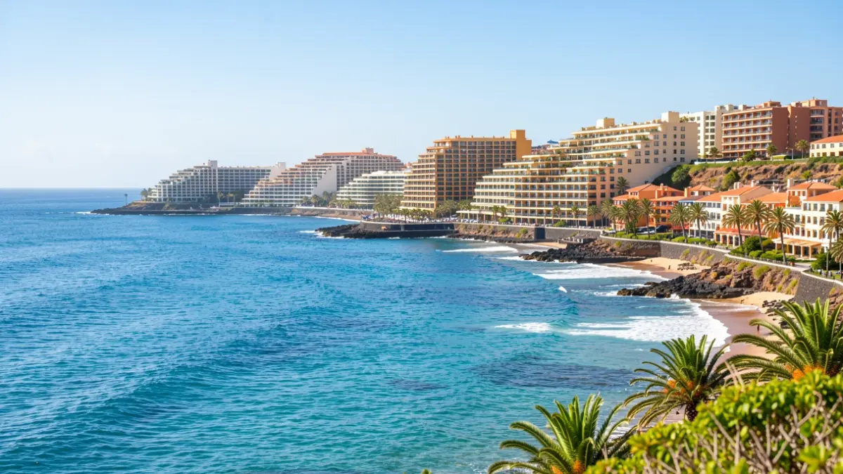 Imagen genérica de la costa de Costa Adeje con hoteles de lujo y el océano Atlántico.
