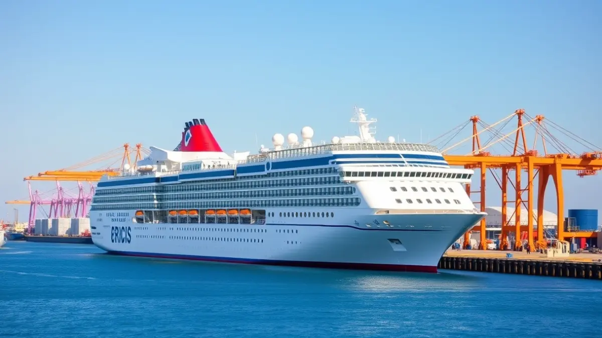 Imagen de un crucero atracado en un puerto industrial en las Islas Canarias.