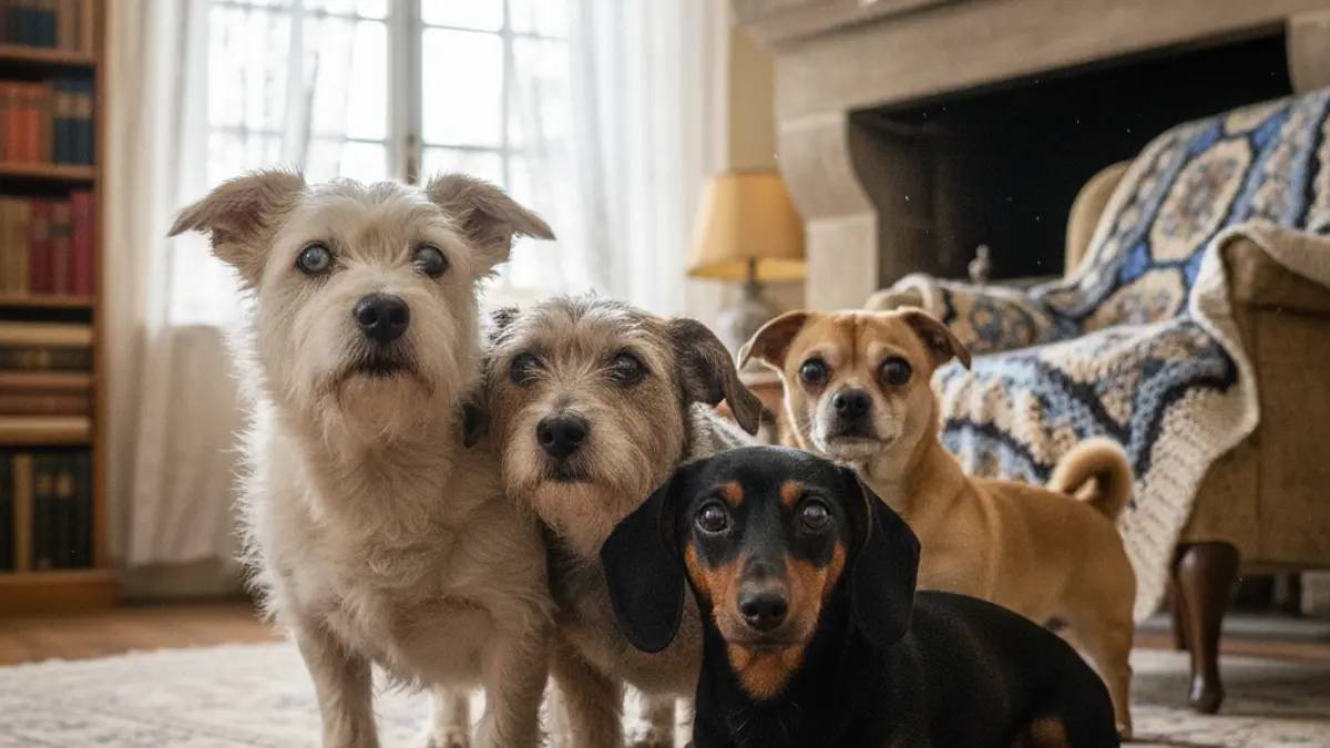 Imagen de cuatro perros pequeños buscando un nuevo hogar.