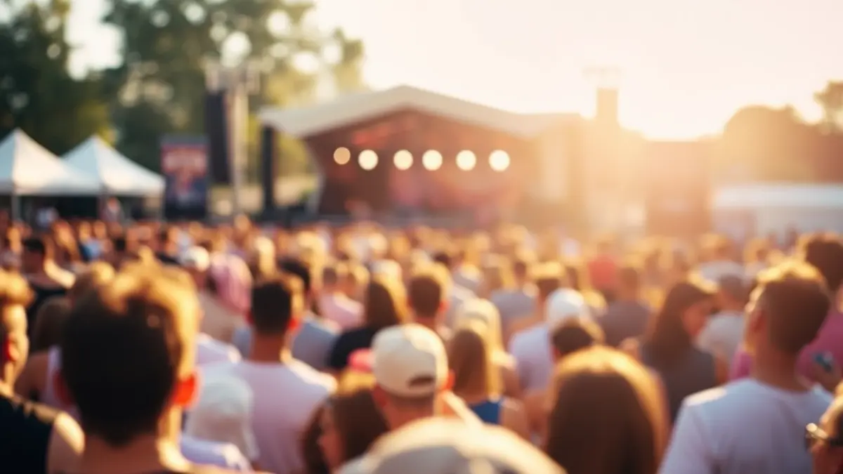Imagen genérica de un festival de música al aire libre con una multitud animada.