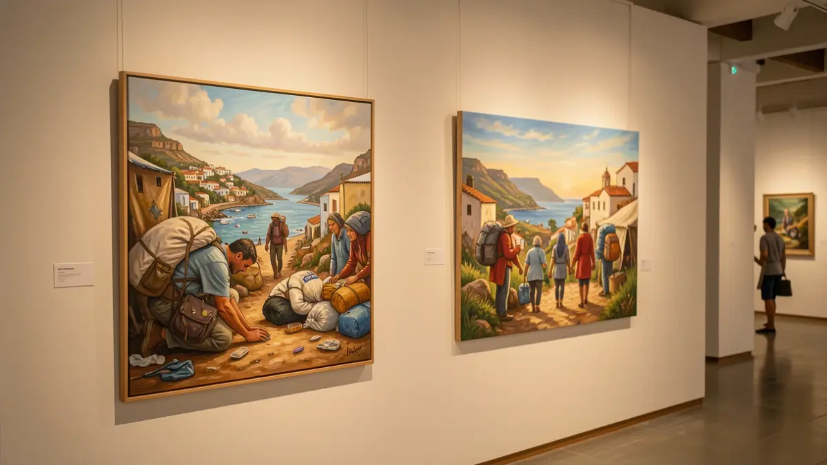 Two paintings about migration, by Marcelo Mellino and Mbaye Dieng, presented in Las Palmas de Gran Canaria.