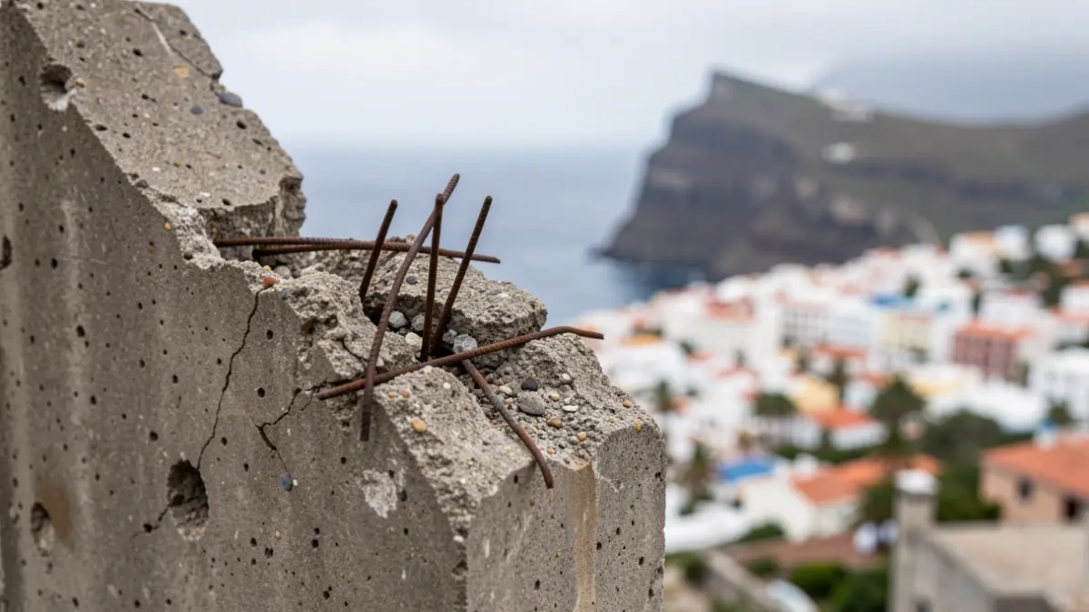 Imagen de una estructura de hormigón dañada que evidencia debilidad estructural.