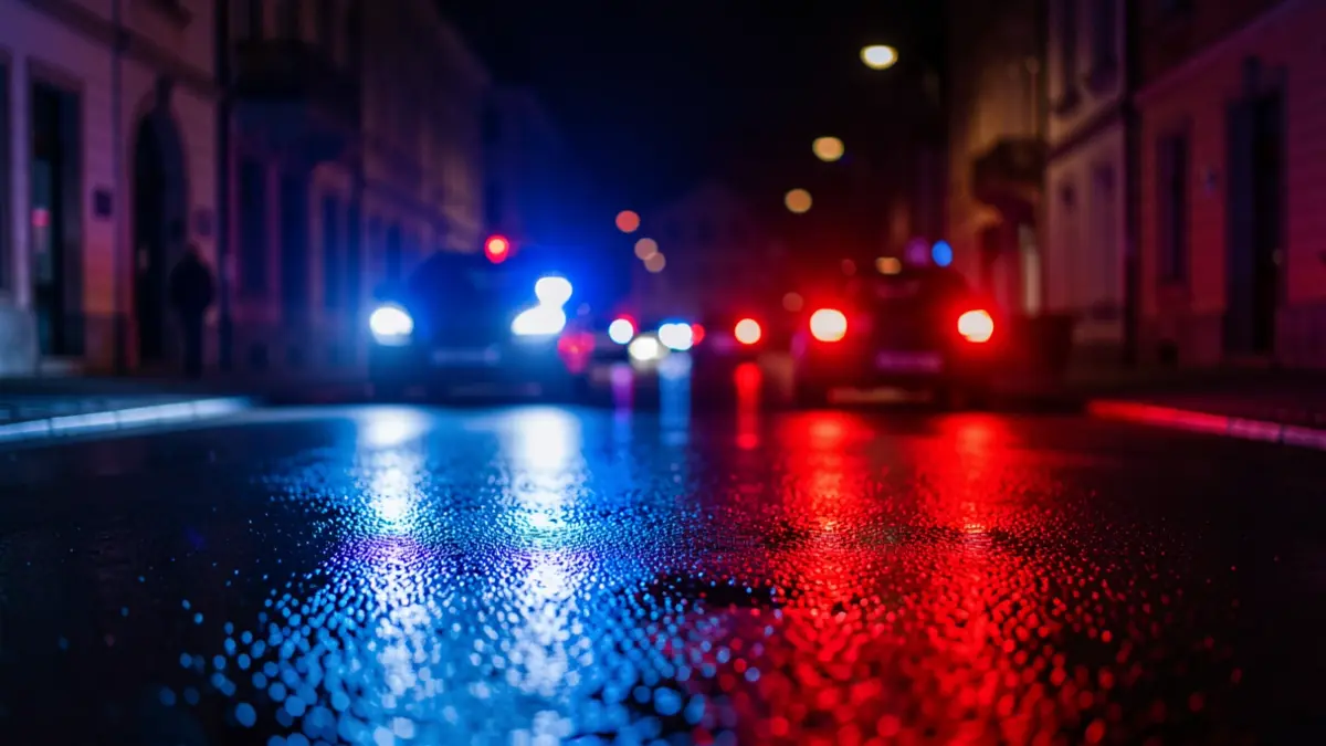 Imagen genérica de luces de emergencia policiales reflejadas en el asfalto.