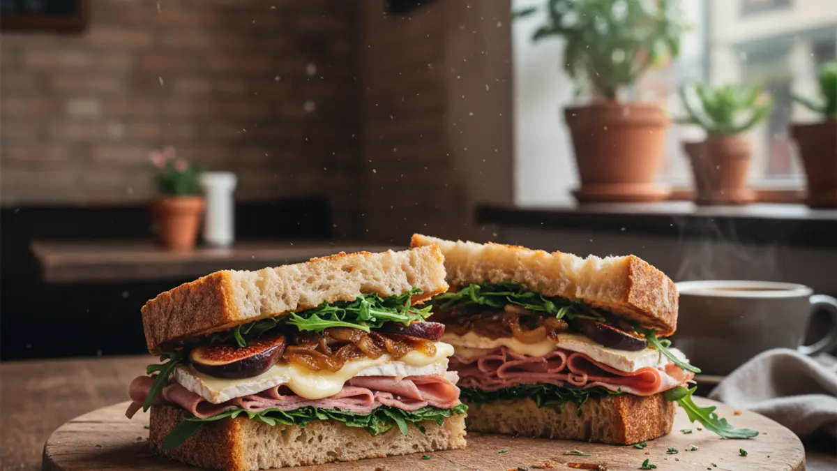 Image of a gourmet sandwich with sourdough bread and innovative fillings.
