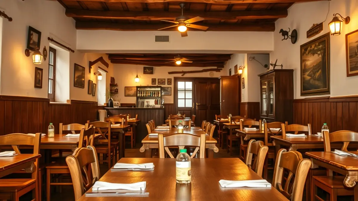 Imagen genérica de un restaurante acogedor con mesas de madera y ambiente cálido.