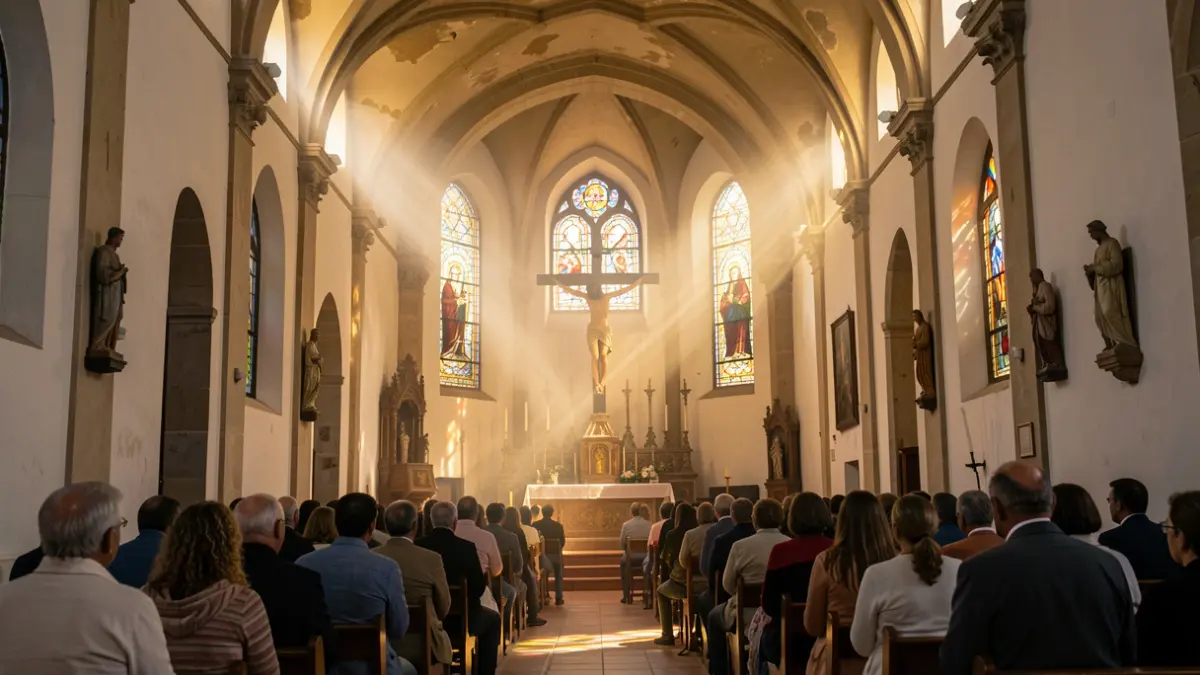 Sunbeam illuminating the Cristo de la Vera Cruz in the Church of Santiago in Gáldar.
