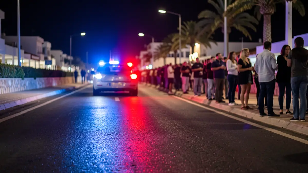 Generic image of police emergency lights reflecting on wet asphalt at night.