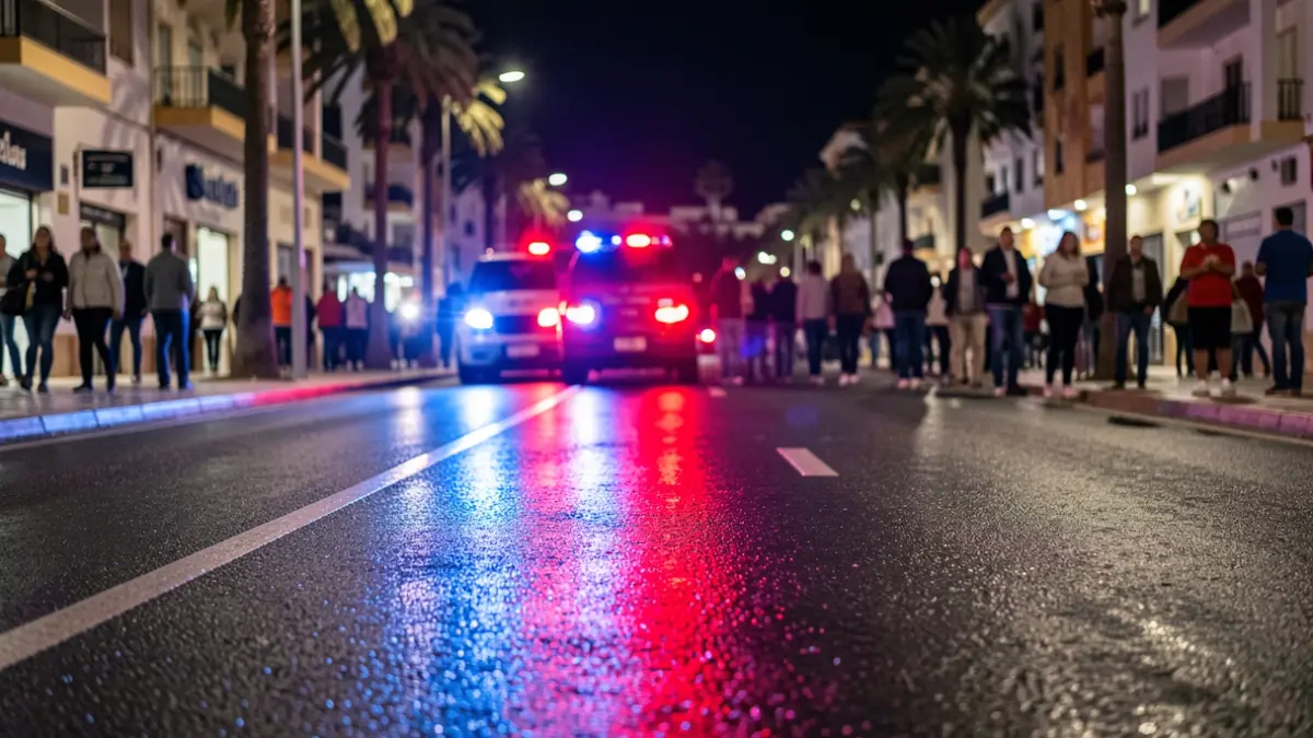 Generic image of police emergency lights reflecting on asphalt at night.