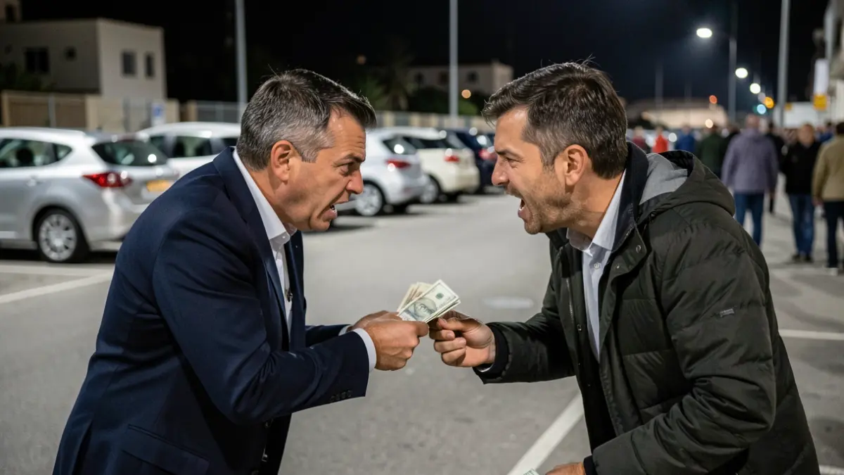 Imagen de dos aparcacoches discutiendo por dinero en un parking de Canarias.